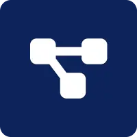 A blue square with a white icon of two connected squares.