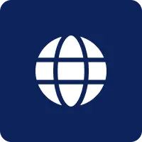 A white globe on top of a blue background.